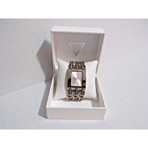 Guess Mod Heavy Metal Silver Stainless G857191 Chain Link Cuff Women Wrist Watch